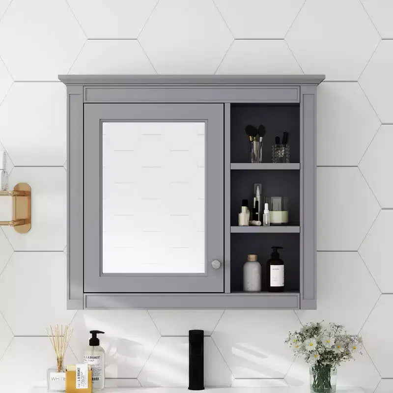 Armoire à pharmacie de salle de bain avec miroir et étagères ouvertes