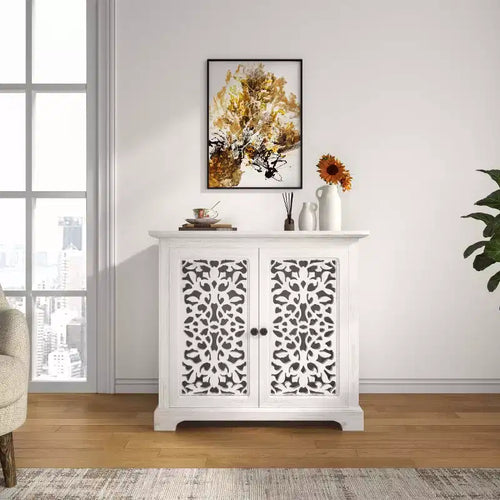 Antique Sideboard Storage Cabinet with Carved Doors Distressed Accent Buffet Cabinet - Panipeachy