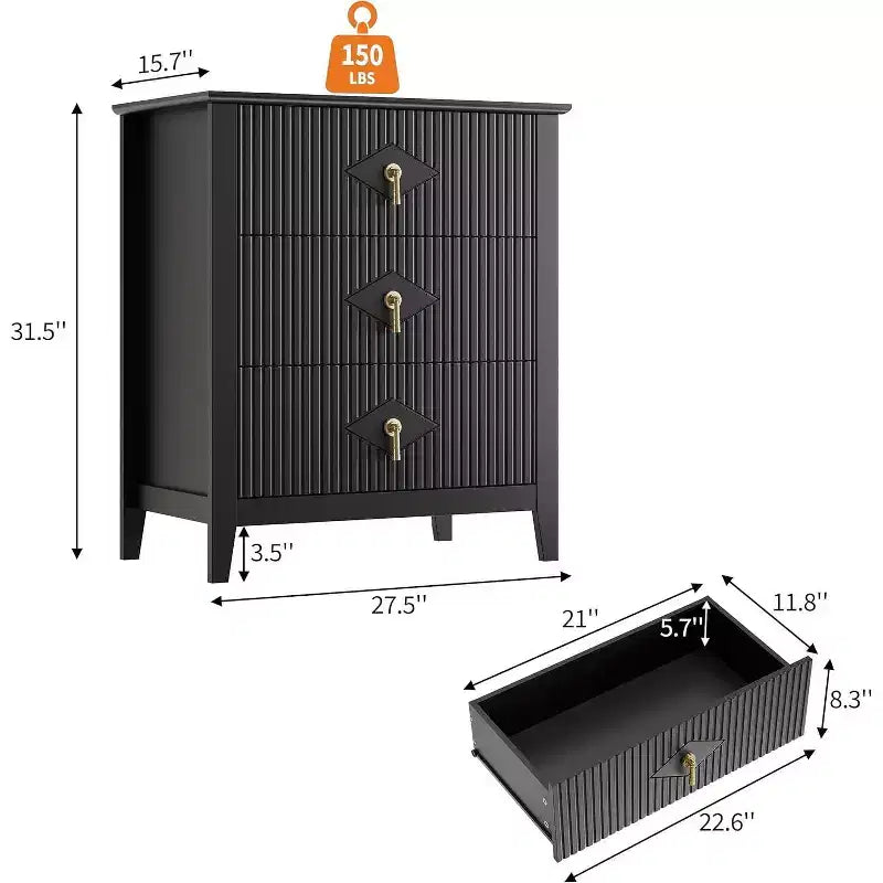 Commode cannelée de tiroirs, meuble de rangement moderne