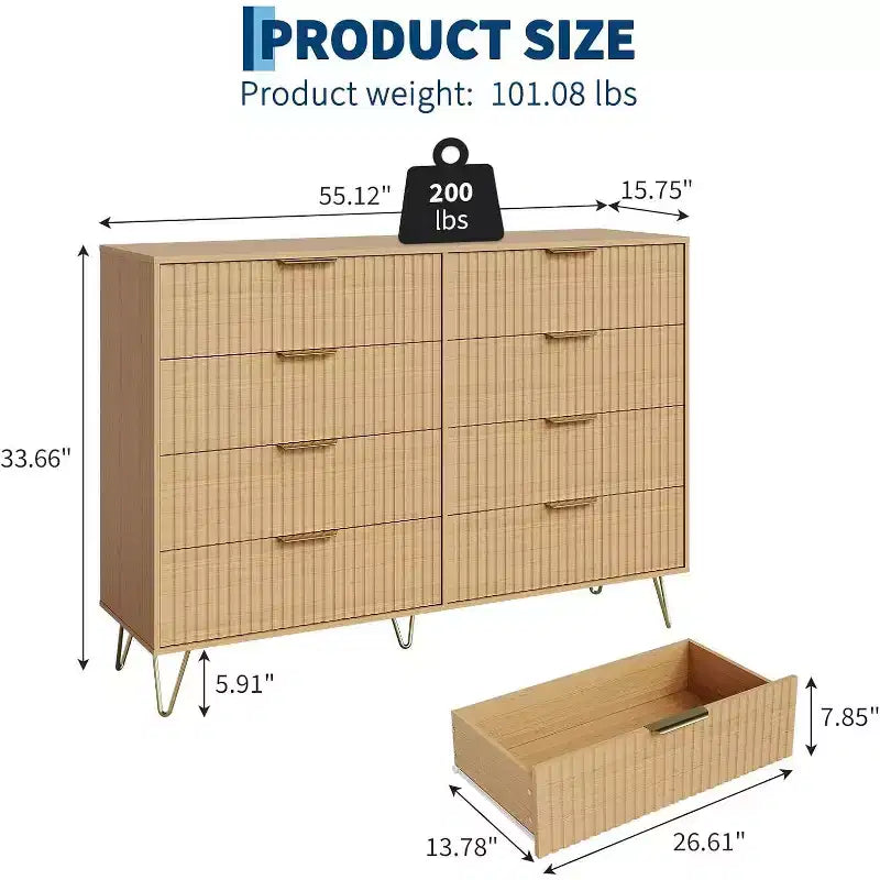 Commode moderne en bois avec poignées métalliques