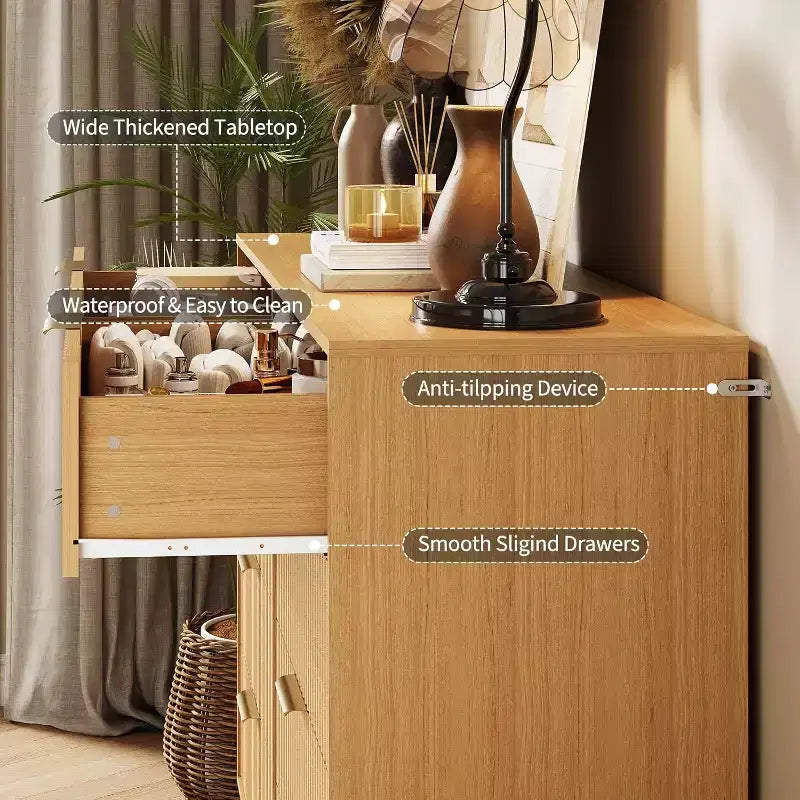 Commode moderne en bois avec poignées métalliques