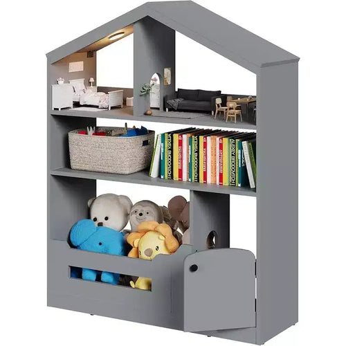 3-Tier Children's Bookshelf and Toy Storage Organizer with Motion Sensor Light C Wooden Book Rack for Playrooms Classrooms and Bedrooms