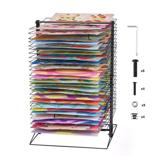 VEVOR Art Drying Rack 50 Removable Shelves 20 x 17 x 30 inch Paint Drying Rack with Stable Base Carbon Steel Metal Painting Drying Rack Black