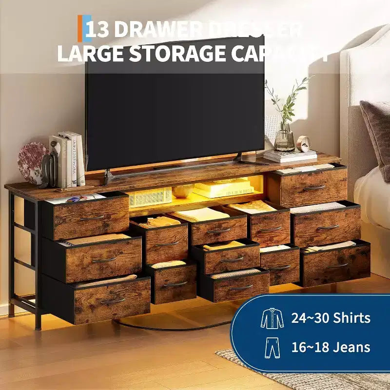 Commode TV longue à tiroirs