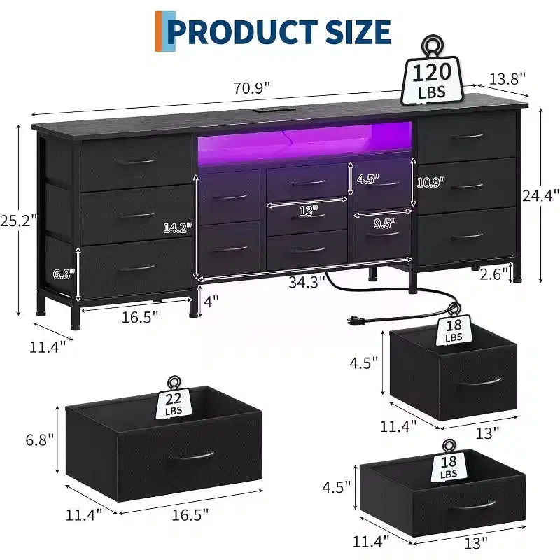 Commode TV longue à tiroirs