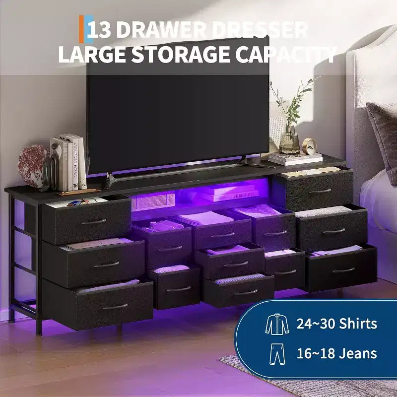 Commode TV longue à tiroirs