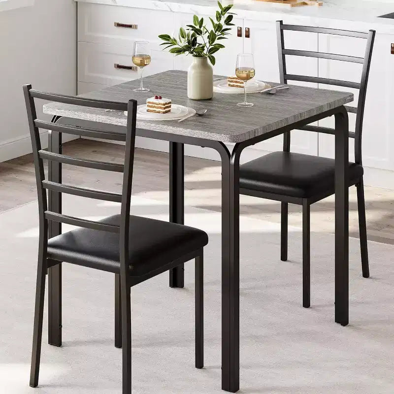 Dining Table Set for 2 W/Footrest & Backrest Bar Table Set with 3 Upholstered Chairs Bar Table and Chairs Set