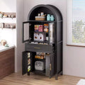 71 Tall Arched Glass Door Kitchen Pantry Cabinet Freestanding Display Storage Cabinet for Kitchen Dining Room or Living Room-Panipeachy