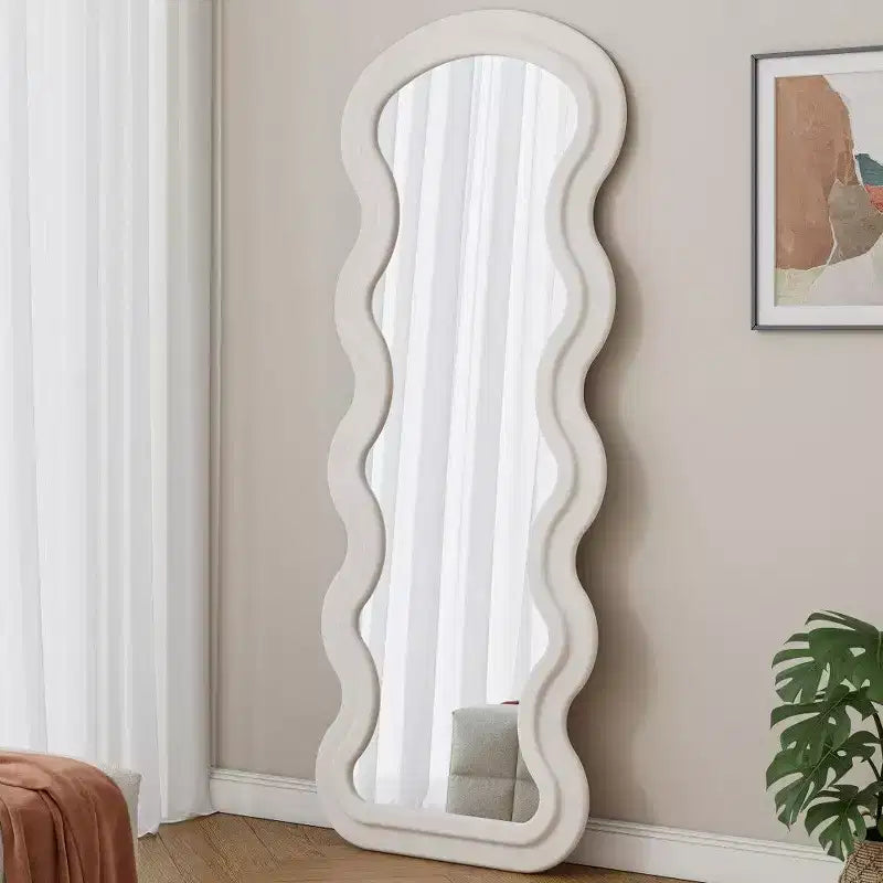 TUYOHW Modern Full Length Mirror Flannel Vanity Mirror with Wooden Frame for Dressing Room Cloakroom