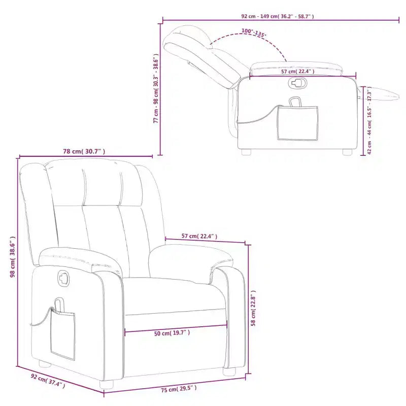 Fauteuil de massage inclinable en tissu noir
