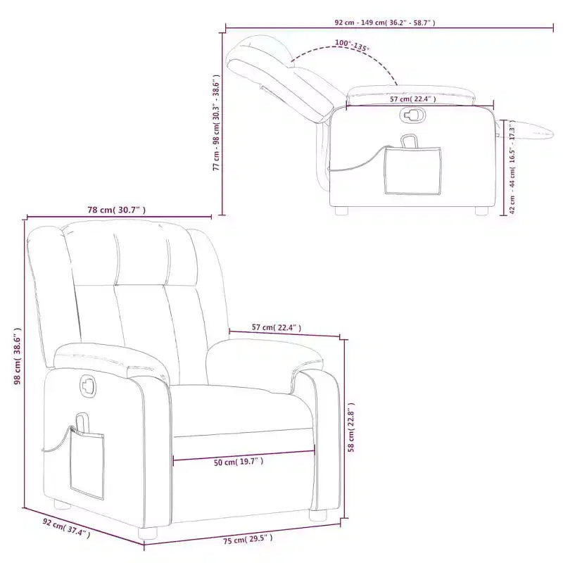 Fauteuil de massage inclinable en tissu noir