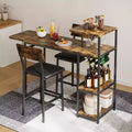 Acekool Expandable Dining Table Set for 2 with Storage Shelves and Wine Rack 3 Piece Space-Saving Bar Table and Chairs