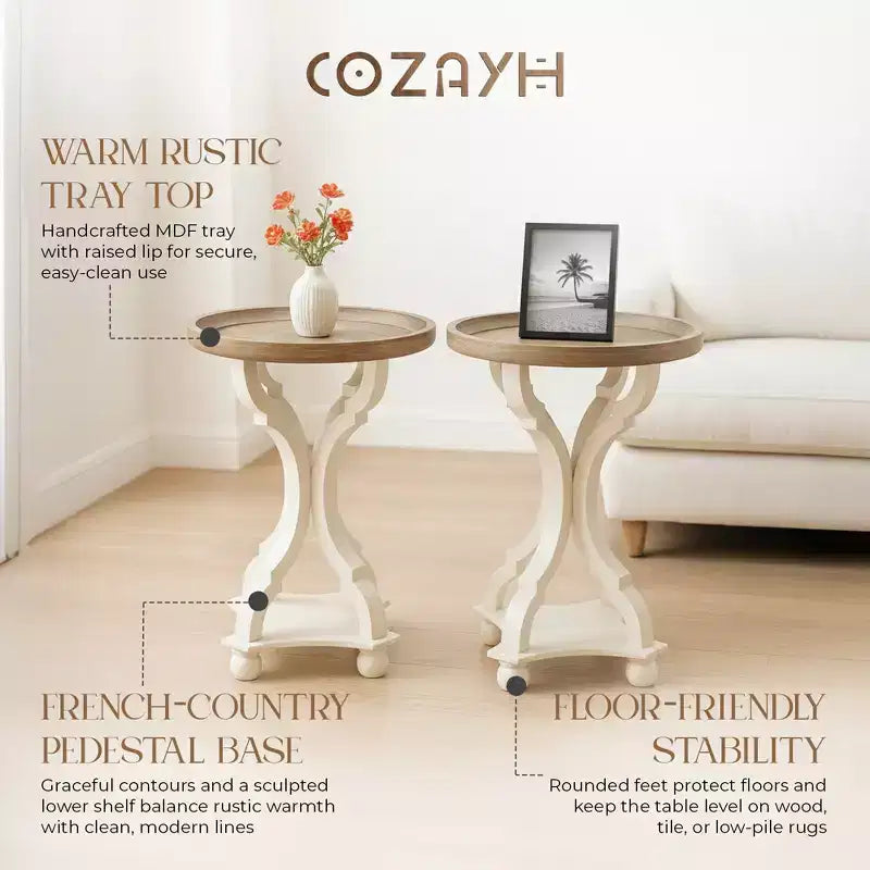 Table d'appoint ronde avec plateau de style rustique en bois