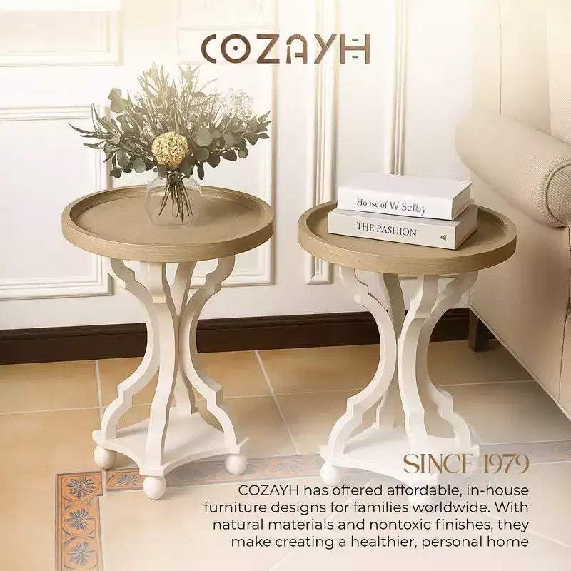 Table d'appoint ronde avec plateau de style rustique en bois