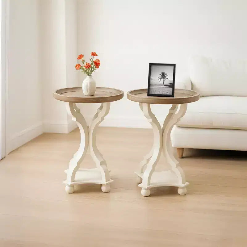 Table d'appoint ronde avec plateau de style rustique en bois