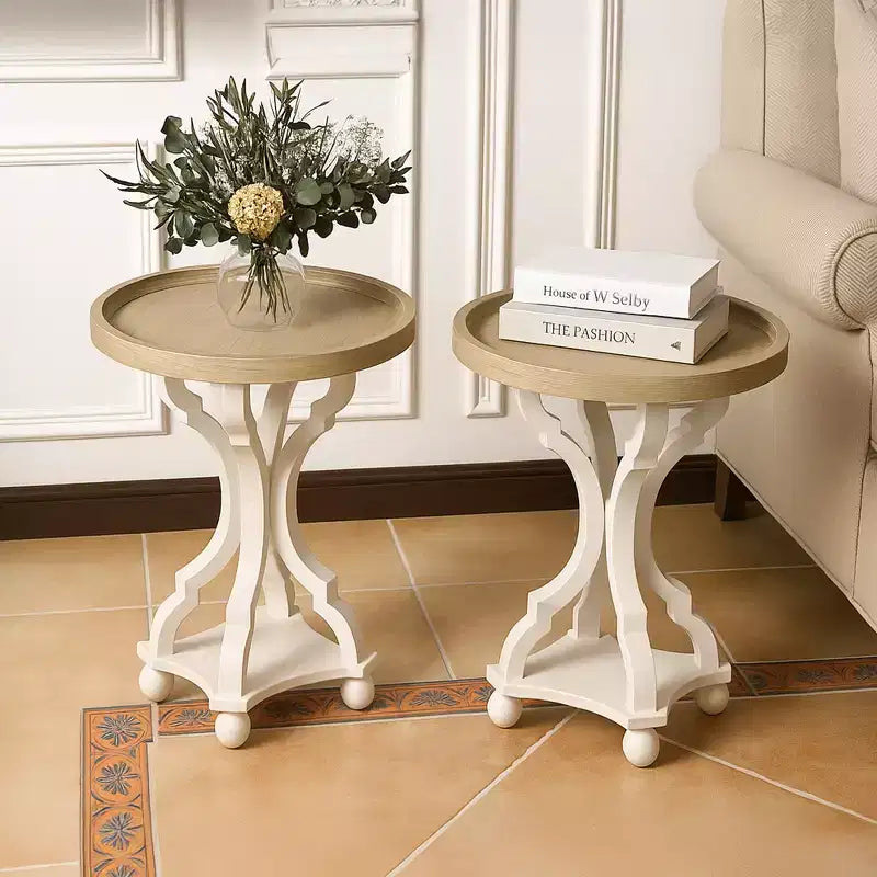Table d'appoint ronde avec plateau de style rustique en bois