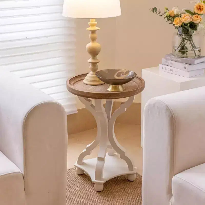 Table d'appoint ronde avec plateau de style rustique en bois