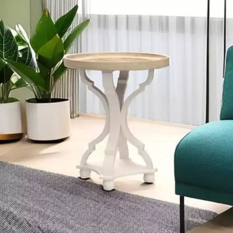 Table d'appoint ronde avec plateau de style rustique en bois