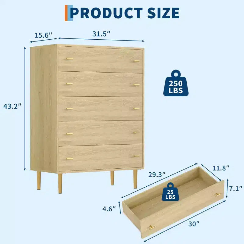Commode à tiroirs avec poignées en barre