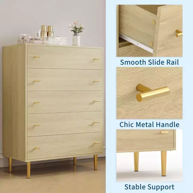 Commode à tiroirs avec poignées en barre
