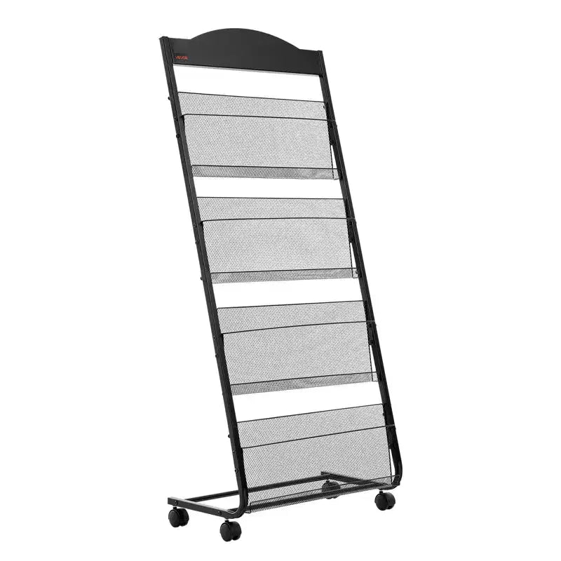 VEVOR Brochure Display Rack 4-Tier Magazine Literature Display Stand with Wheels Movable Floor Standing Magazine Rack Black