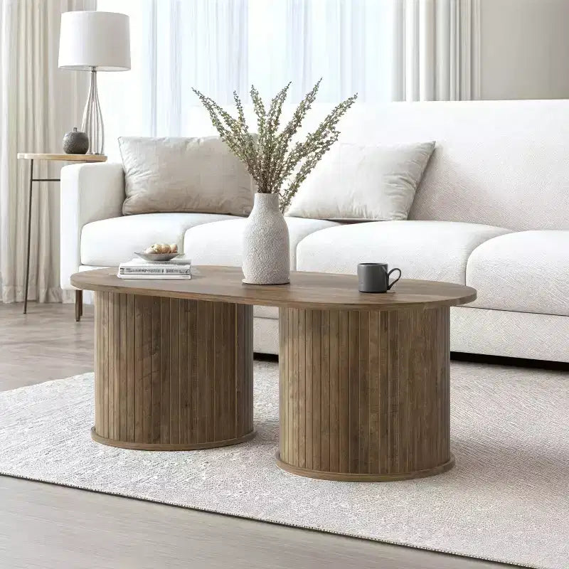Galano Fluted Oblong Coffee Table with Round Base 39.2 W 19.5 D 14.9 H