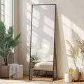 56x15 Black Full Length Mirror - Aluminum Frame & Stand. For Wall Door Bedroom Bathroom or Living Room